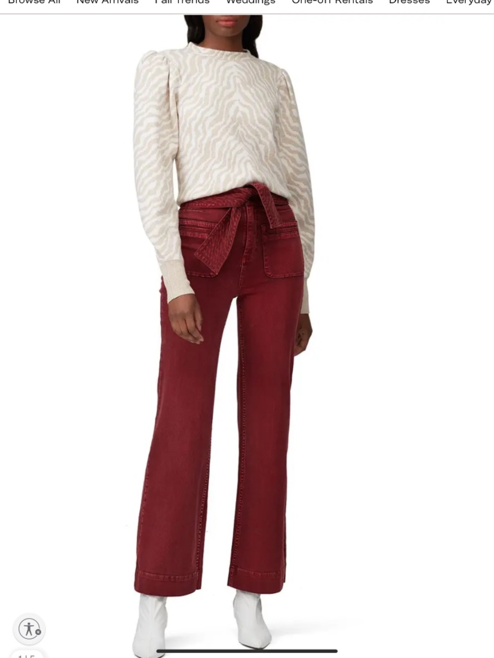 Ulla Johnson Wade Tie Waist Wide-Leg Jeans, Red, size 4